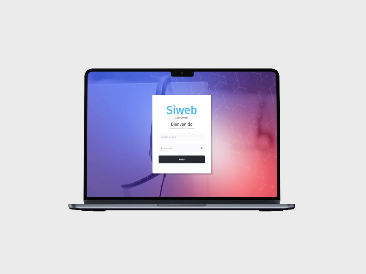 Pantalla de acceso de Call Center Siweb