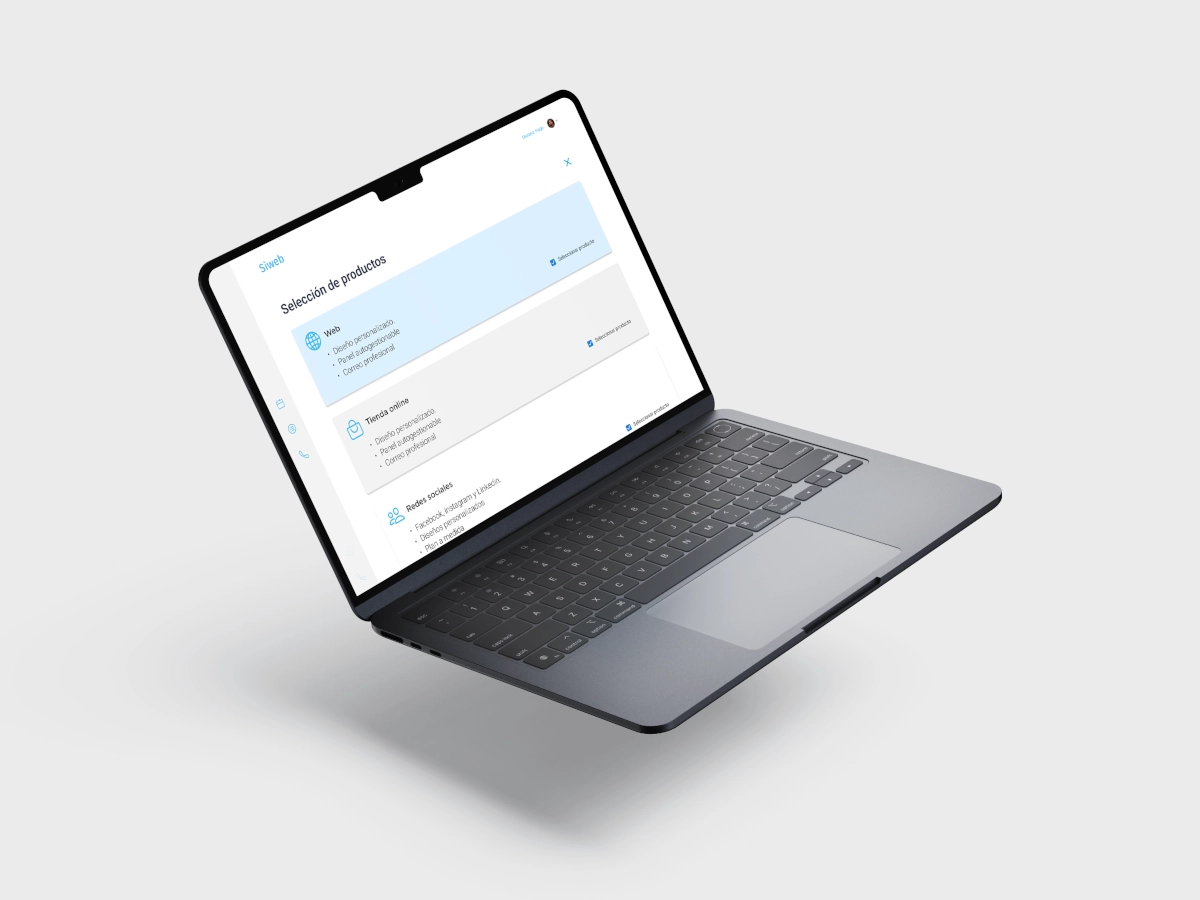 Selección de productos en la plataforma de gestión comercial Siweb